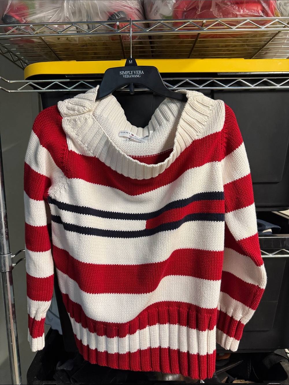 Tommy Hilfiger Red, Cream & Navy Striped Cowl Neck Sweater